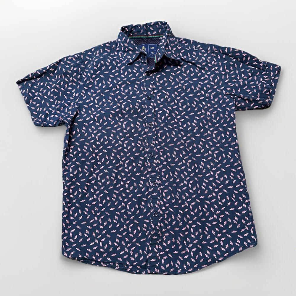 Rugby University Men's Button Down‎ Short Sleeve Shirt Size Medium Blue
